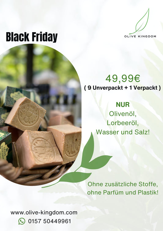 BLACK FRIDAY / 10 STCK x Aleppo Olivenölseife ca. 190g (9 STCK Unverpackt+1 STCK Verpackt)